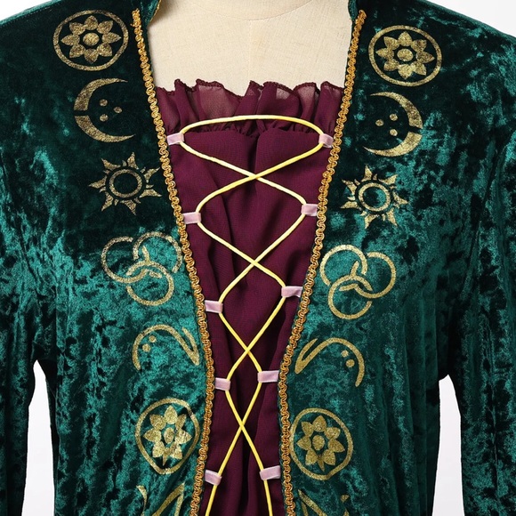 Women Winifred Sanderson Dress Halloween Witch Cosplay Costume Green - Picture 6 of 6